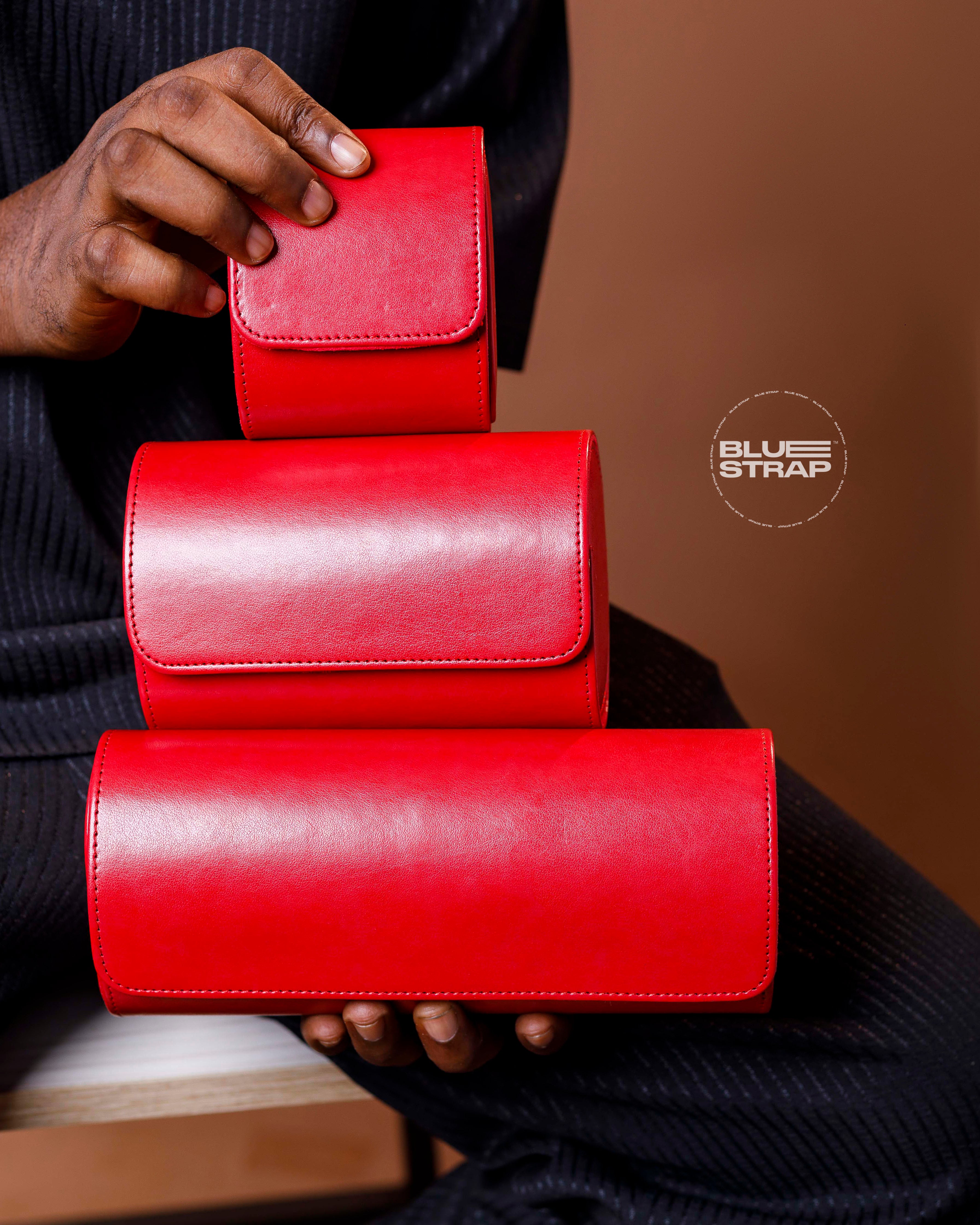Red Leather Watch Display Case / Pouch (3 in 1)